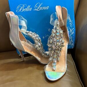 Bella Luna Crystal Embellished Silver Heels